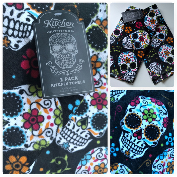 Kitchen Outfitters Other - Cute Hand Towels Sugar Skull Day of Dead Black NWT